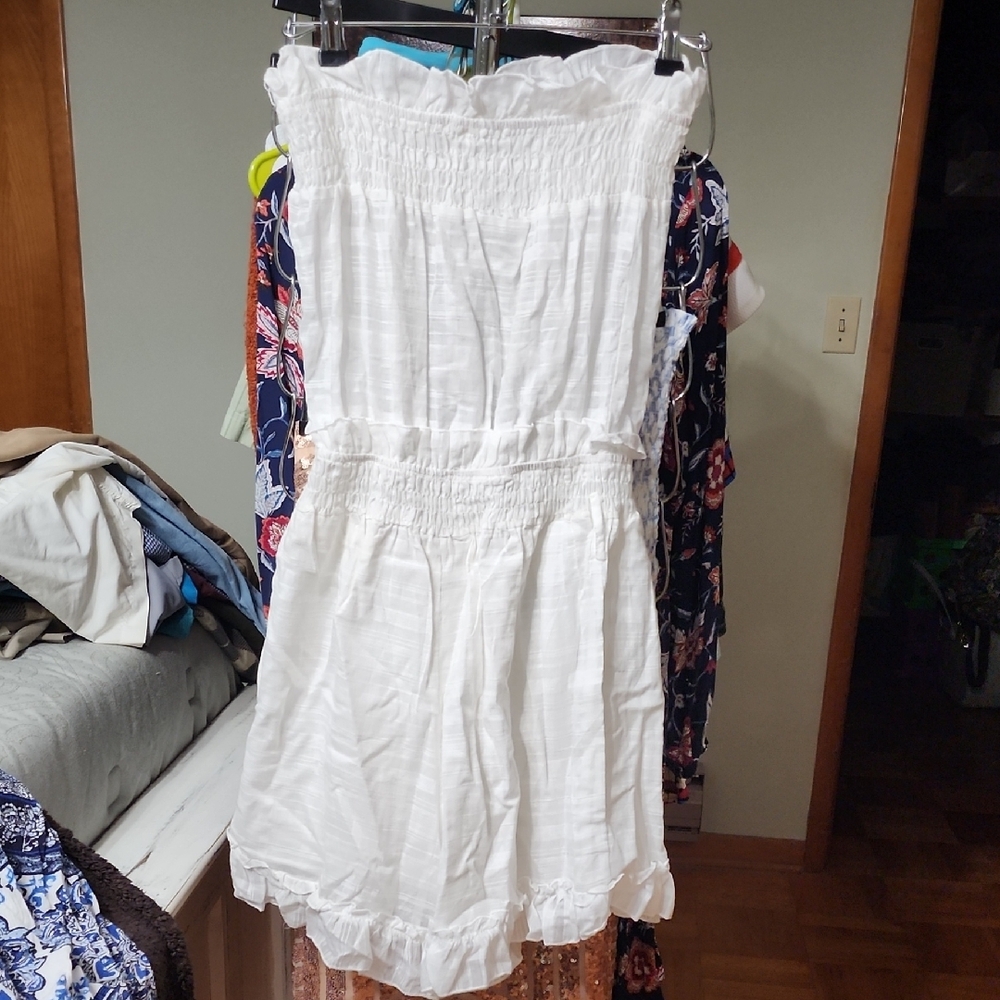 White Strapless Tiered Jumpsuit for Resort Wear